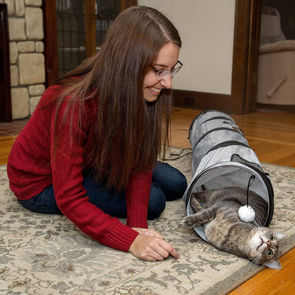 Indoor Cat Tunnel - Collapsible Pop-Up Pet Tube with Peek Holes and Ball Toy