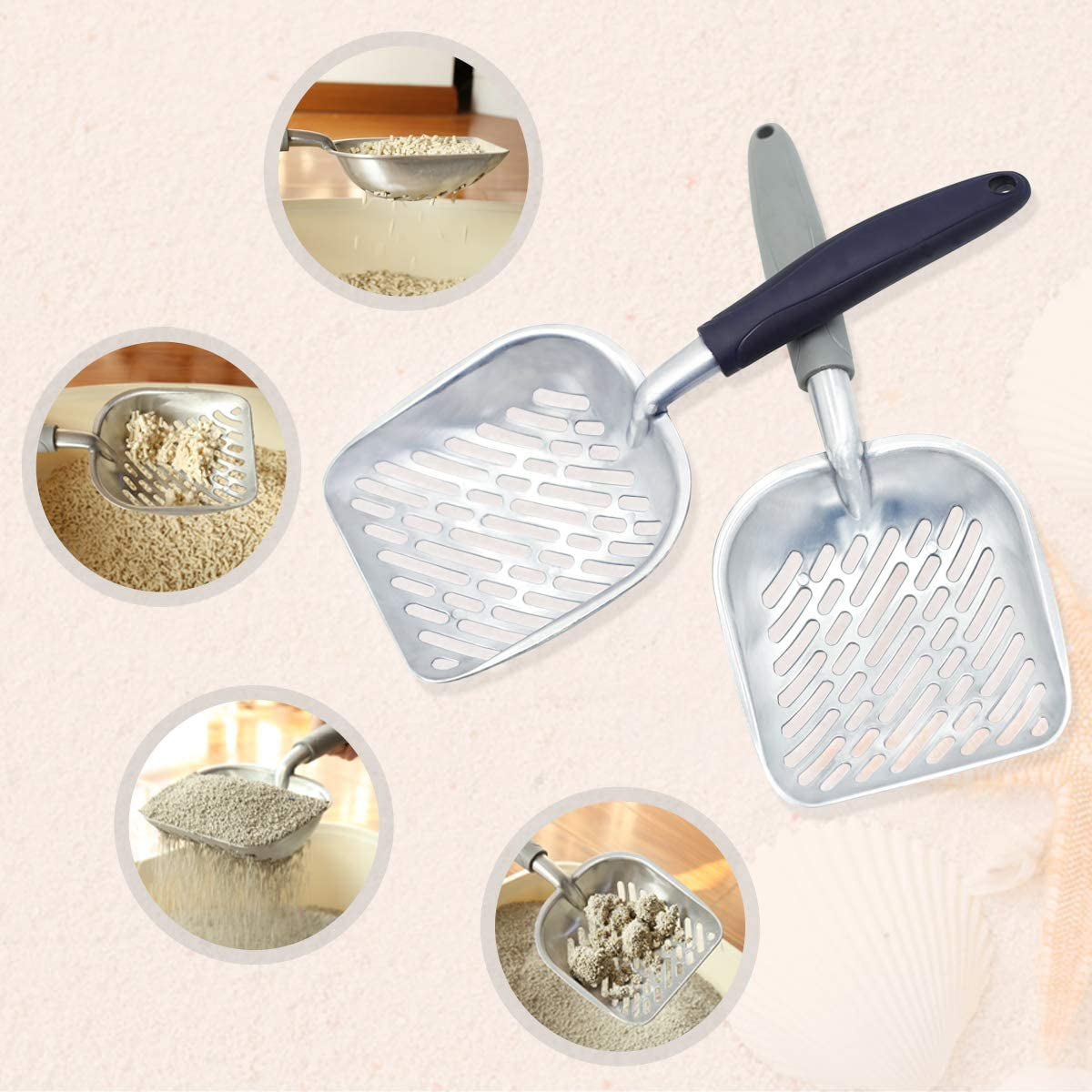 Premium Metal Cat Litter Scoop - Jumbo Size with Deep Shovel and Ergonomic Handle, Heavy Duty Solid Aluminum Construction, Navy Blue