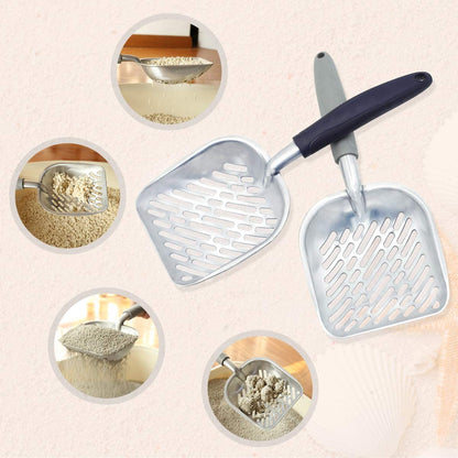 Premium Metal Cat Litter Scoop - Jumbo Size with Deep Shovel and Ergonomic Handle, Heavy Duty Solid Aluminum Construction, Navy Blue