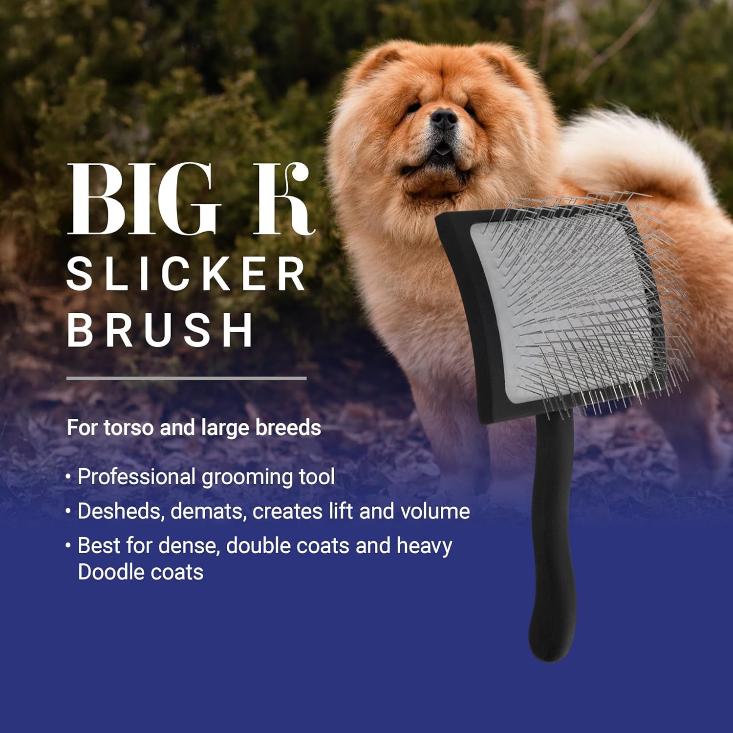 Big K Professional Slicker Brush for Dogs (Goldendoodles, Labradoodles, Poodles) - Efficient Grooming Tool for Fluffing, Detangling, and Styling, Black, Large