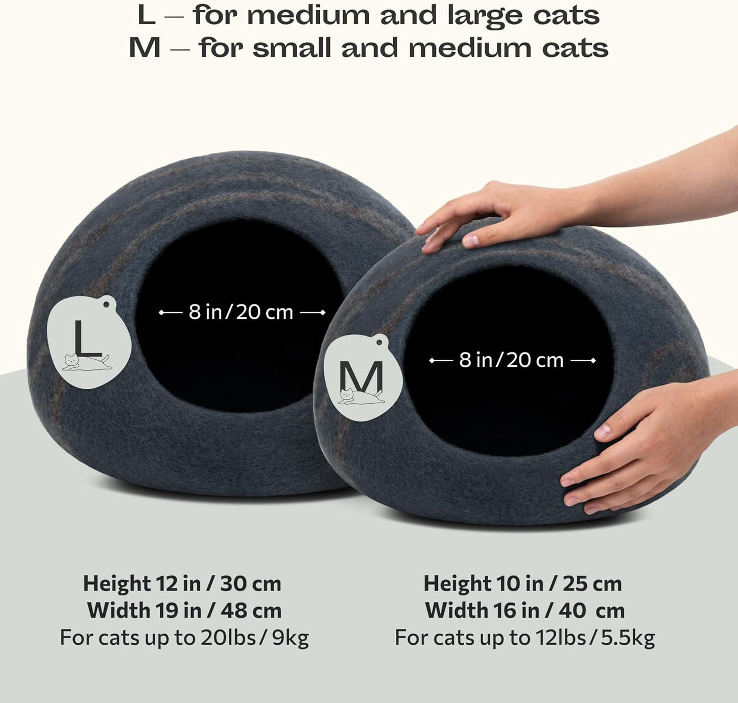Premium Handmade Merino Wool Cat Cave Bed for Indoor Cats - Large Size in Slate Gray