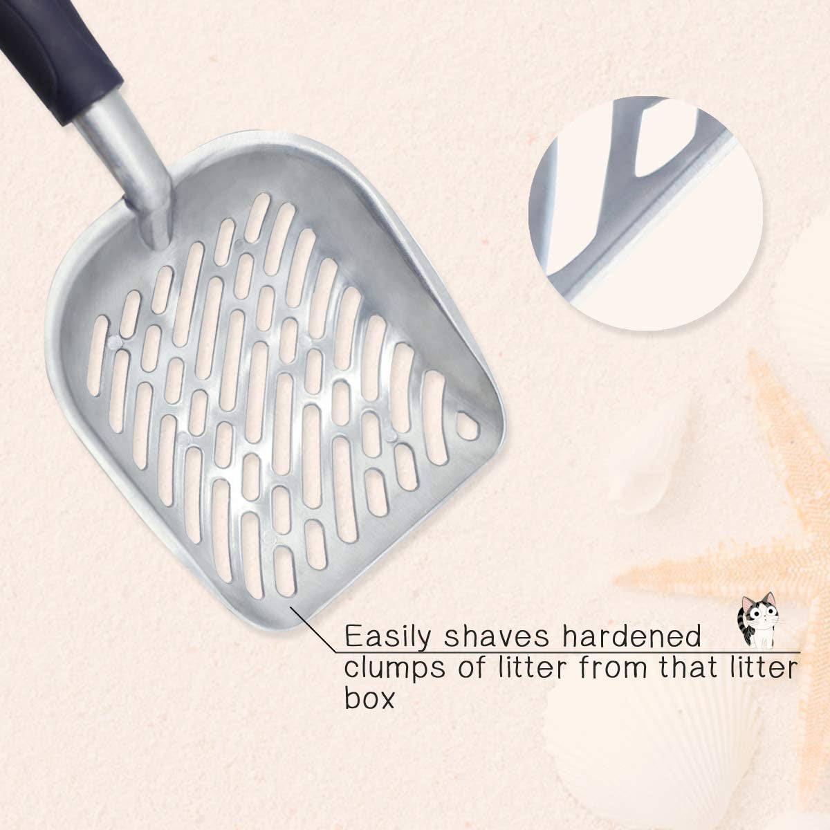 Premium Metal Cat Litter Scoop - Jumbo Size with Deep Shovel and Ergonomic Handle, Heavy Duty Solid Aluminum Construction, Navy Blue