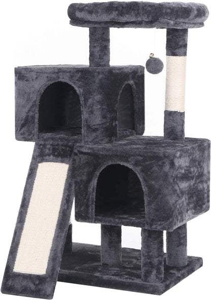 Premium Cat Tree Condo with Sisal Scratching Posts, Plush Perches, Dual Houses, and Activity Center for Kittens - Grey MMJ10B