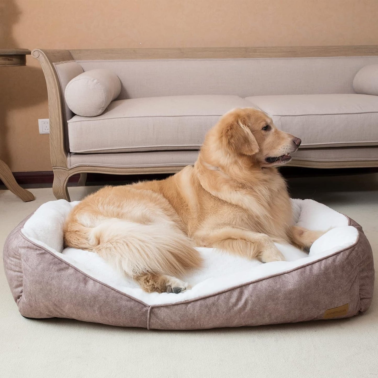 Rectangle Washable Dog Bed - Warming and Comfortable Square Pet Bed with Durable Design for Medium to Large Dogs (30 Inch, Brown)
