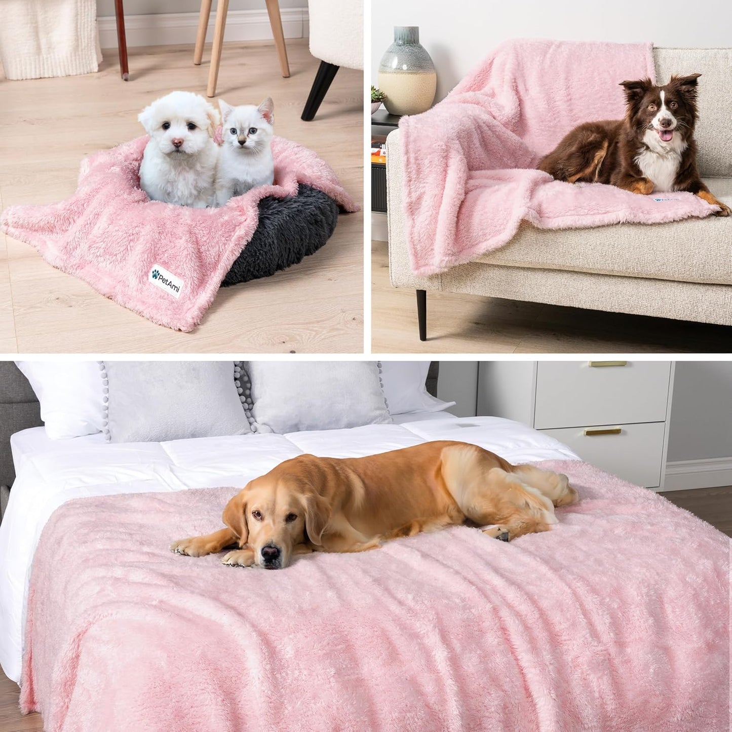 Premium Waterproof Dog Blanket for Couch and Bed - Reversible Sherpa Pet Throw, Furniture Protector, Washable Cat Blanket for Small to Medium Pets (Pink Blush, 24x32)