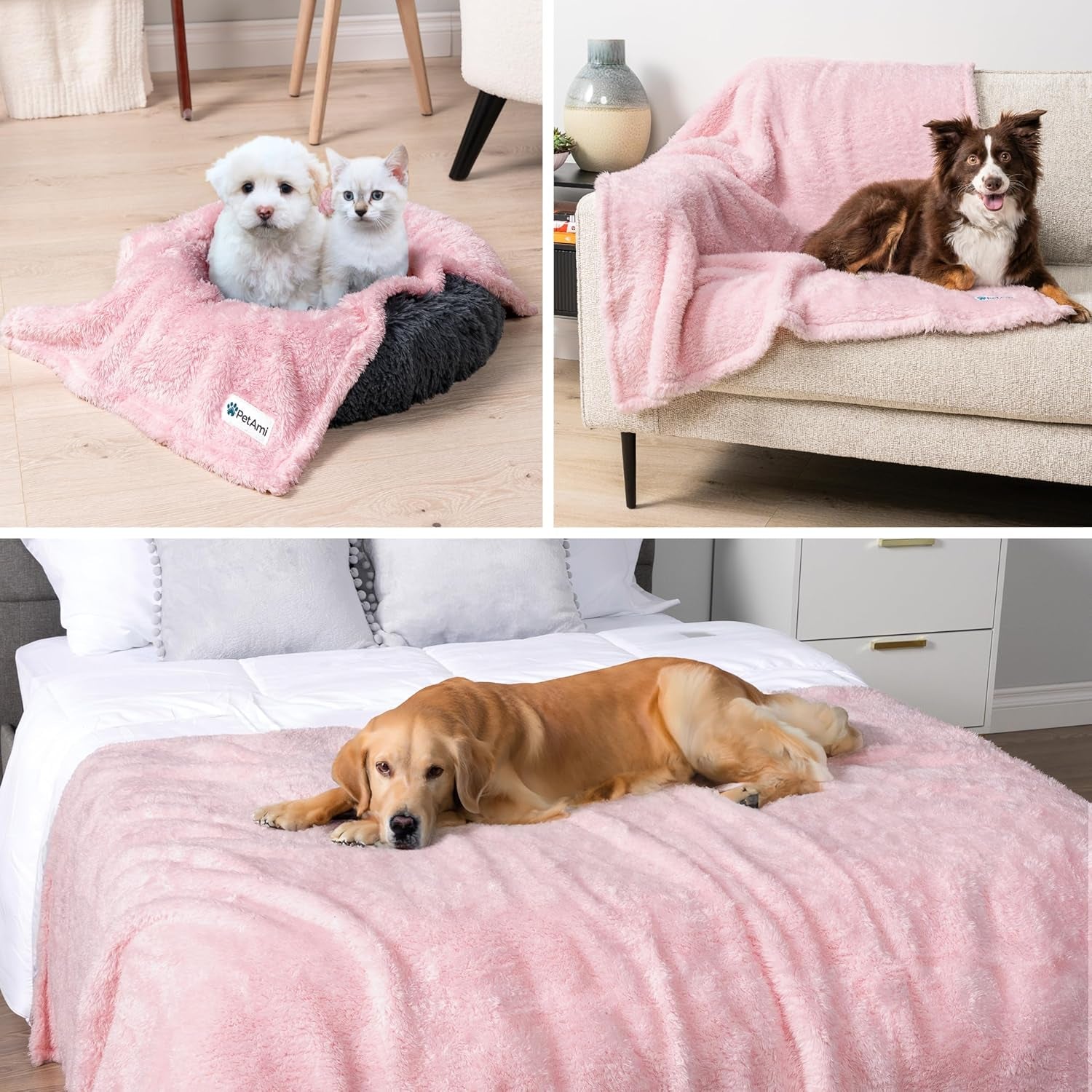 Premium Waterproof Dog Blanket for Couch and Bed - Reversible Sherpa Pet Throw, Furniture Protector, Washable Cat Blanket for Small to Medium Pets (Pink Blush, 24x32)