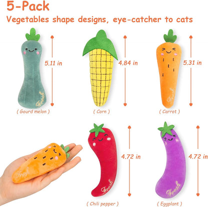 Catnip Cat Toys, 5 Pack, Plush Catnip Toys for Indoor Cats Kitty, Interactive Cat Nip Kitten Kicker Chew Safe Teeth Cleaning Toys, Fun Carrot Vegetable Shape