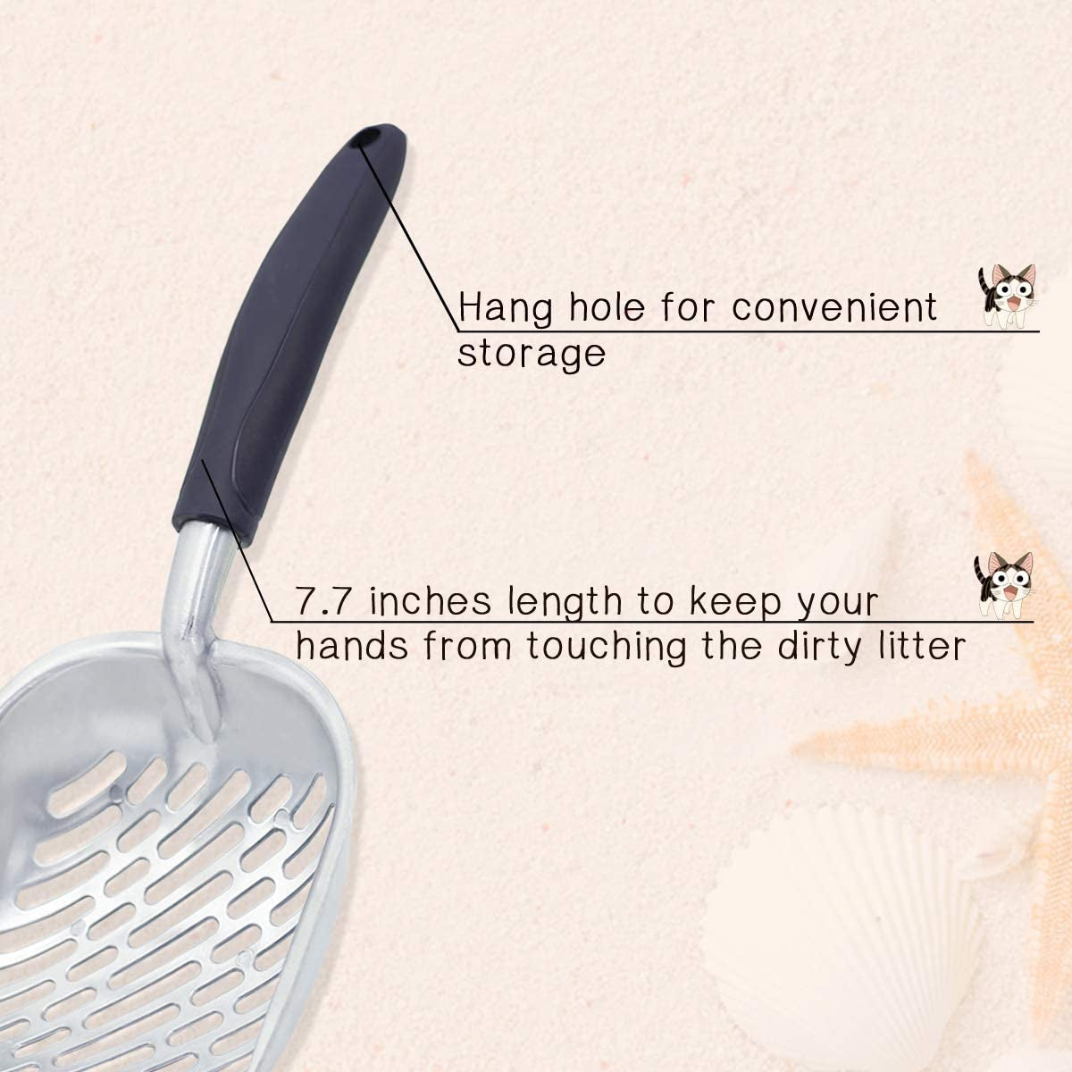 Premium Metal Cat Litter Scoop - Jumbo Size with Deep Shovel and Ergonomic Handle, Heavy Duty Solid Aluminum Construction, Navy Blue