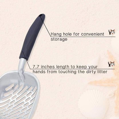 Premium Metal Cat Litter Scoop - Jumbo Size with Deep Shovel and Ergonomic Handle, Heavy Duty Solid Aluminum Construction, Navy Blue