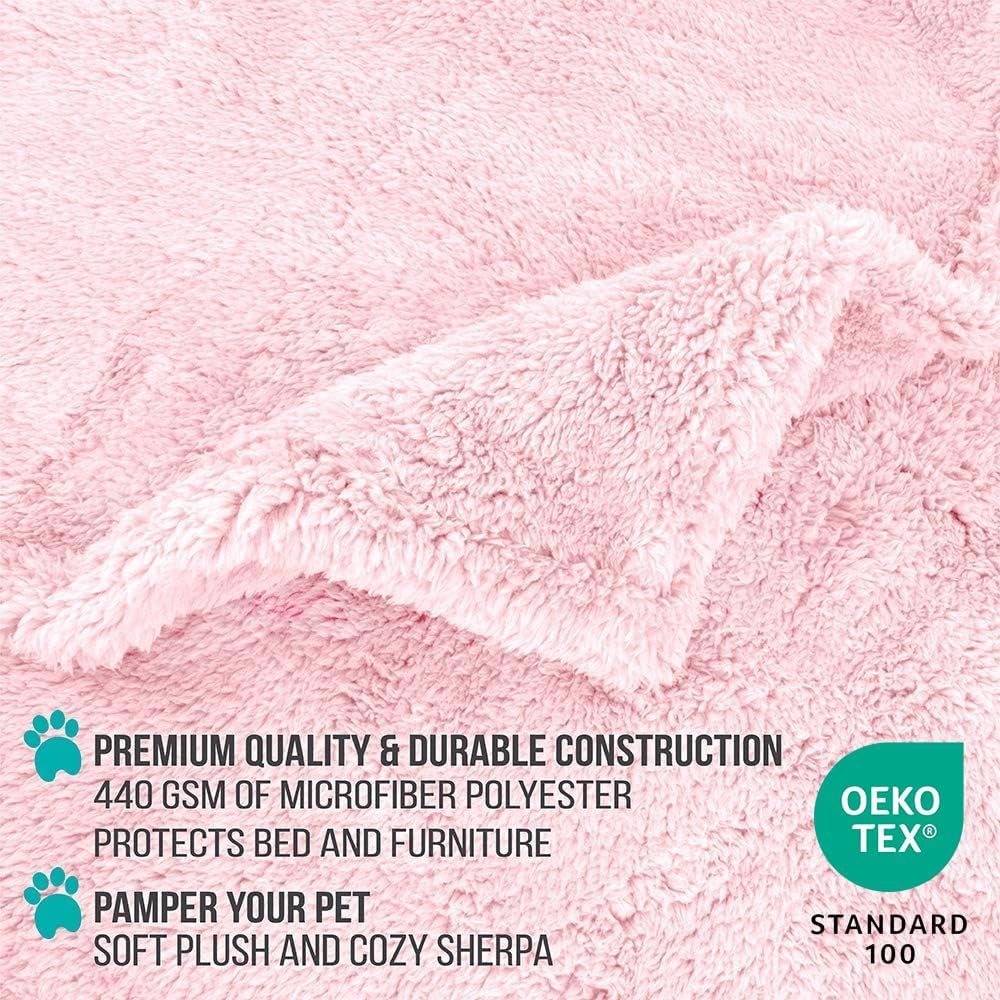 Premium Waterproof Dog Blanket for Couch and Bed - Reversible Sherpa Pet Throw, Furniture Protector, Washable Cat Blanket for Small to Medium Pets (Pink Blush, 24x32)