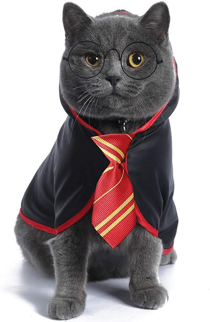 Anime-Inspired Cat Halloween Costume - Wizard-Themed Apparel for Small Dogs and Kittens (Size S) - Red