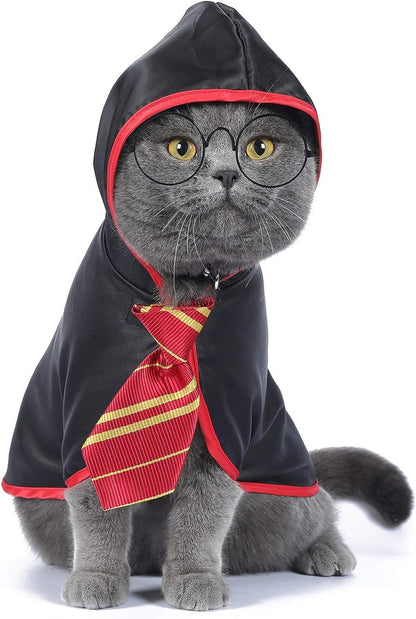 Anime-Inspired Cat Halloween Costume - Wizard-Themed Apparel for Small Dogs and Kittens (Size S) - Red