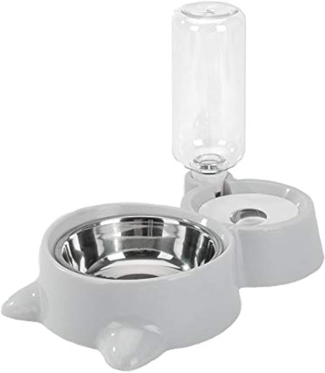 Double Pet Feeding Set with Detachable Stainless Steel Bowls and Automatic No-Spill Water Dispenser for Cats and Small Dogs (Gray)