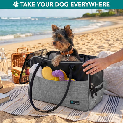 TSA Approved Soft-Sided Pet Carrier for Small Dogs and Cats, Heather Grey Travel Tote with Pockets, Ventilation, Bed, and Shoulder Strap, Maximum Weight 12 lbs