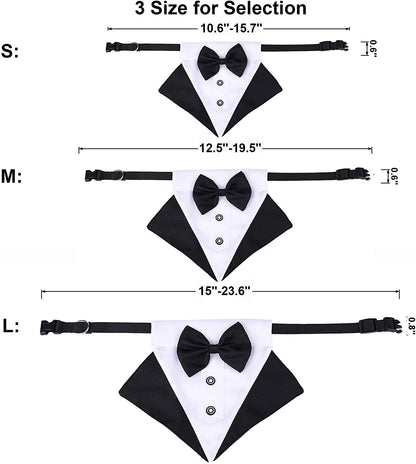Formal Dog Tuxedo Wedding Bandana Collar with Adjustable Bow Tie for Large Dogs