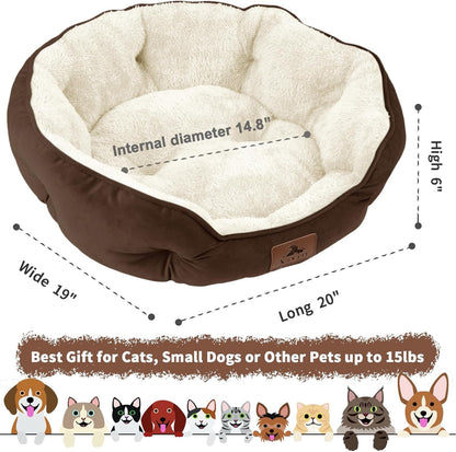 Premium 20-Inch Small Dog and Cat Bed, Extra Soft and Machine Washable with Anti-Slip and Water-Resistant Oxford Base, Brown