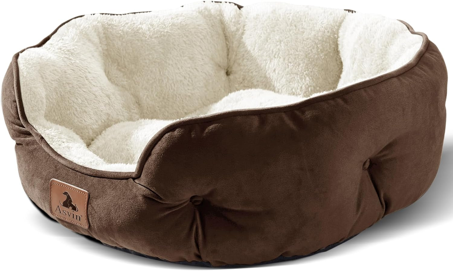Premium 20-Inch Small Dog and Cat Bed, Extra Soft and Machine Washable with Anti-Slip and Water-Resistant Oxford Base, Brown