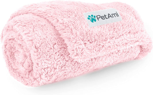 Premium Waterproof Dog Blanket for Couch and Bed - Reversible Sherpa Pet Throw, Furniture Protector, Washable Cat Blanket for Small to Medium Pets (Pink Blush, 24x32)