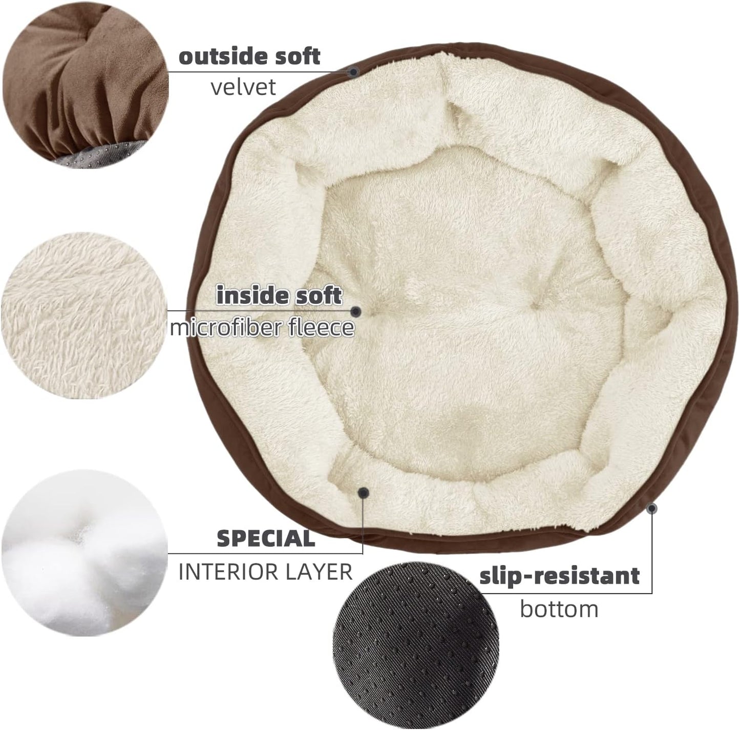 Premium 20-Inch Small Dog and Cat Bed, Extra Soft and Machine Washable with Anti-Slip and Water-Resistant Oxford Base, Brown
