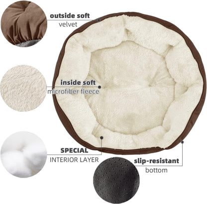 Premium 20-Inch Small Dog and Cat Bed, Extra Soft and Machine Washable with Anti-Slip and Water-Resistant Oxford Base, Brown