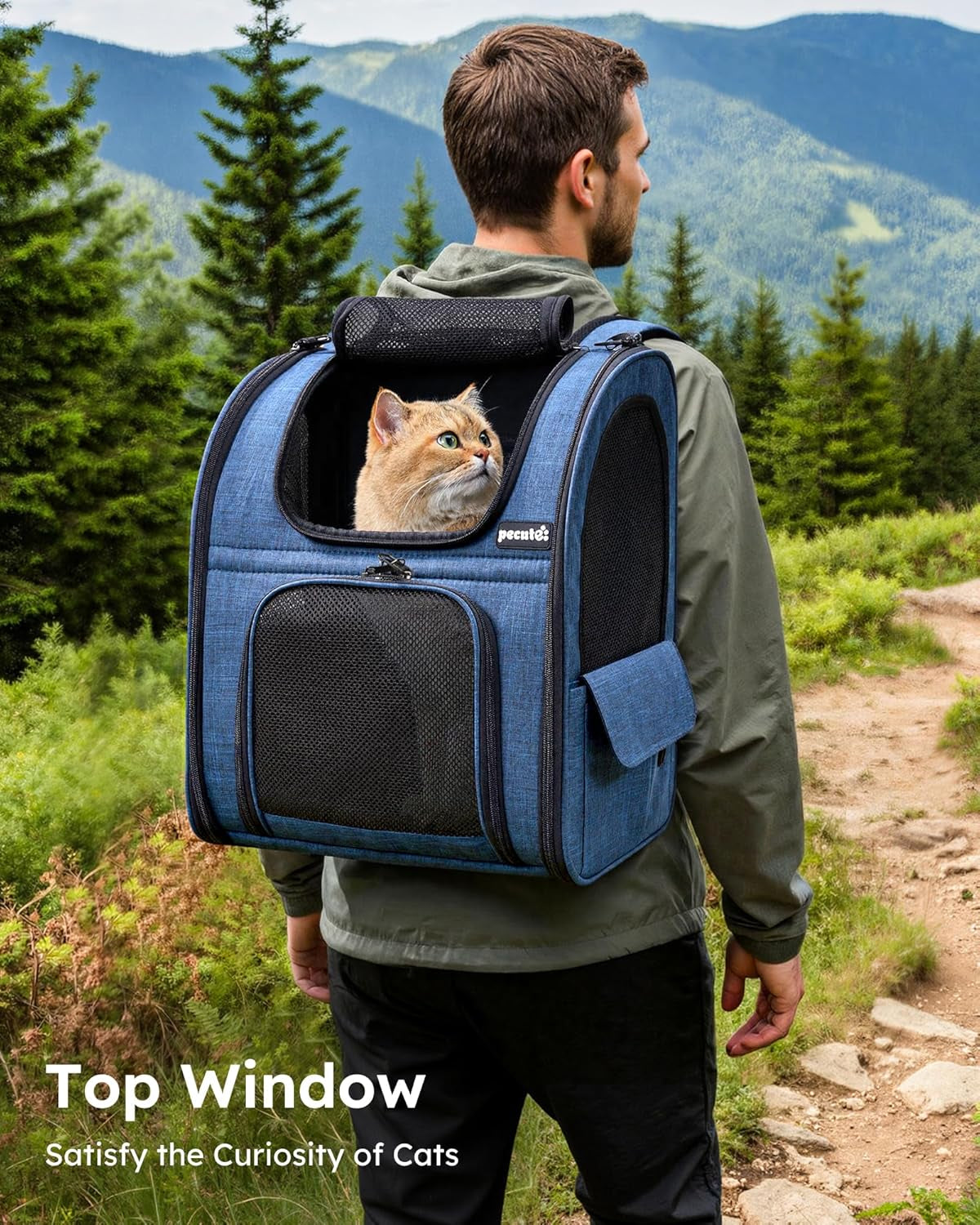 Expandable Cat Backpack Carrier for Small Pets up to 11 lbs - Breathable Mesh, Multi-Entry Design, and Lockable Zippers for Travel, Hiking, and Camping - Hands-Free Convenience in Blue