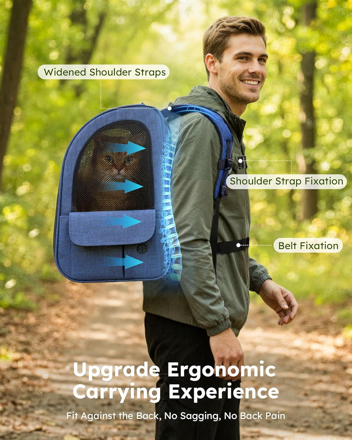 Expandable Cat Backpack Carrier for Small Pets up to 11 lbs - Breathable Mesh, Multi-Entry Design, and Lockable Zippers for Travel, Hiking, and Camping - Hands-Free Convenience in Blue