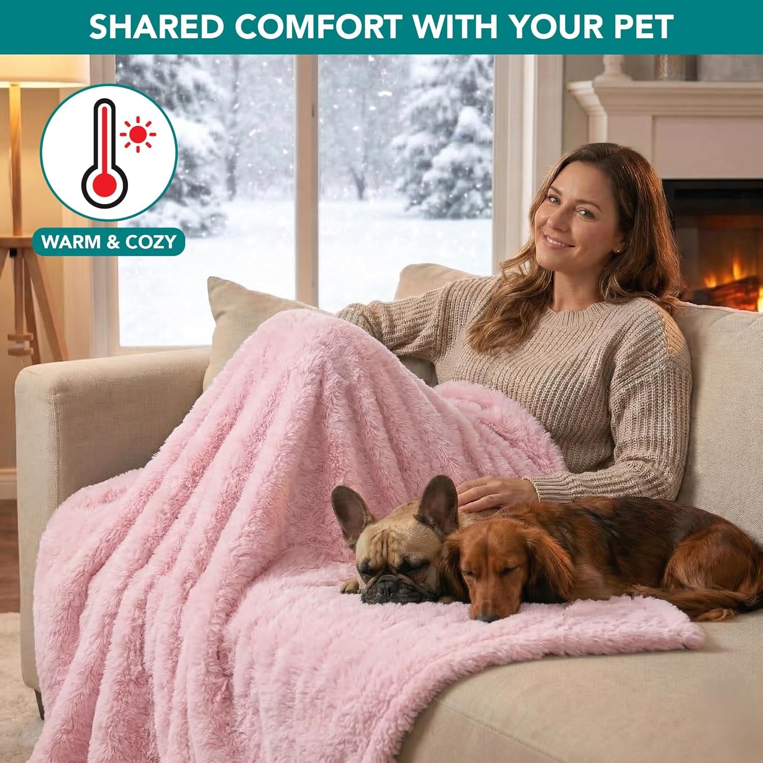 Premium Waterproof Dog Blanket for Couch and Bed - Reversible Sherpa Pet Throw, Furniture Protector, Washable Cat Blanket for Small to Medium Pets (Pink Blush, 24x32)