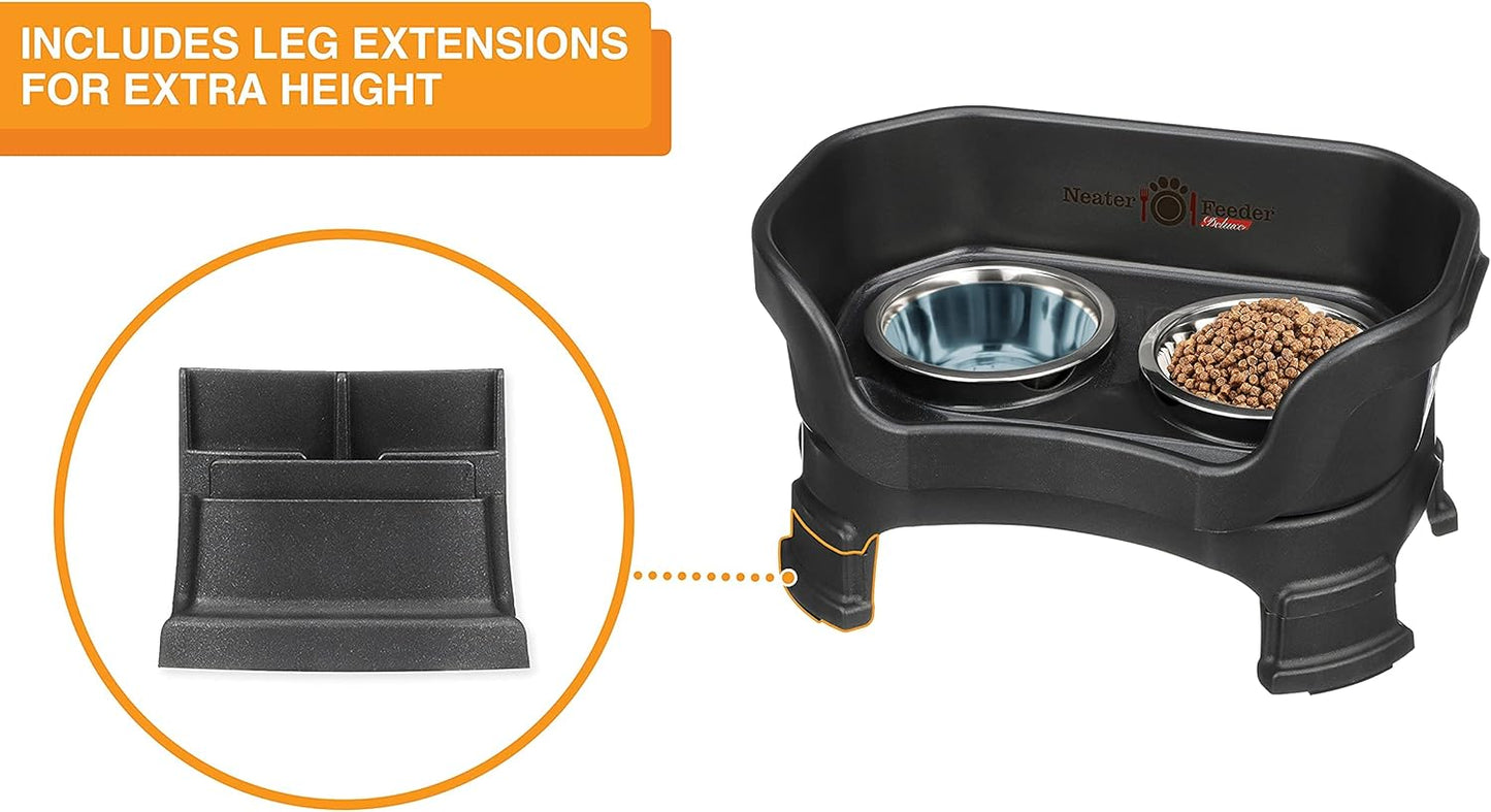 Neater Feeder Deluxe Elevated Dog Bowl Set for Small Breeds (Up to 19 lbs) – Adjustable Heights (6” & 7.5”), No-Spill Design, Stainless Steel Bowls, Made in USA, Black