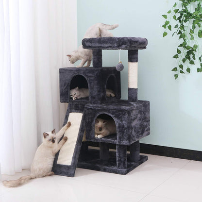 Premium Cat Tree Condo with Sisal Scratching Posts, Plush Perches, Dual Houses, and Activity Center for Kittens - Grey MMJ10B