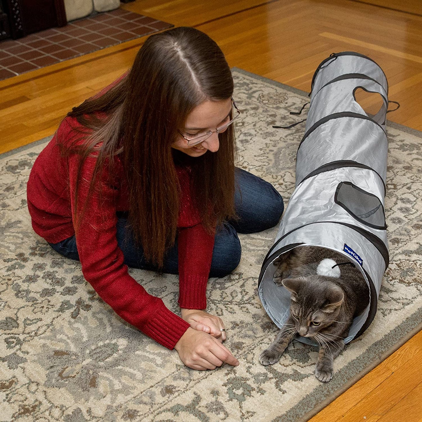 Indoor Cat Tunnel - Collapsible Pop-Up Pet Tube with Peek Holes and Ball Toy