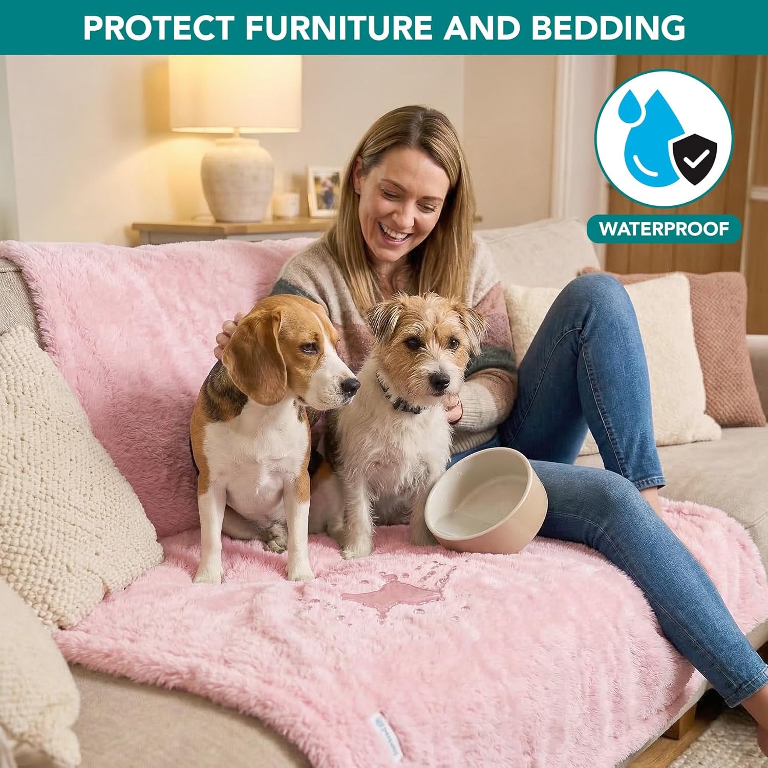 Premium Waterproof Dog Blanket for Couch and Bed - Reversible Sherpa Pet Throw, Furniture Protector, Washable Cat Blanket for Small to Medium Pets (Pink Blush, 24x32)