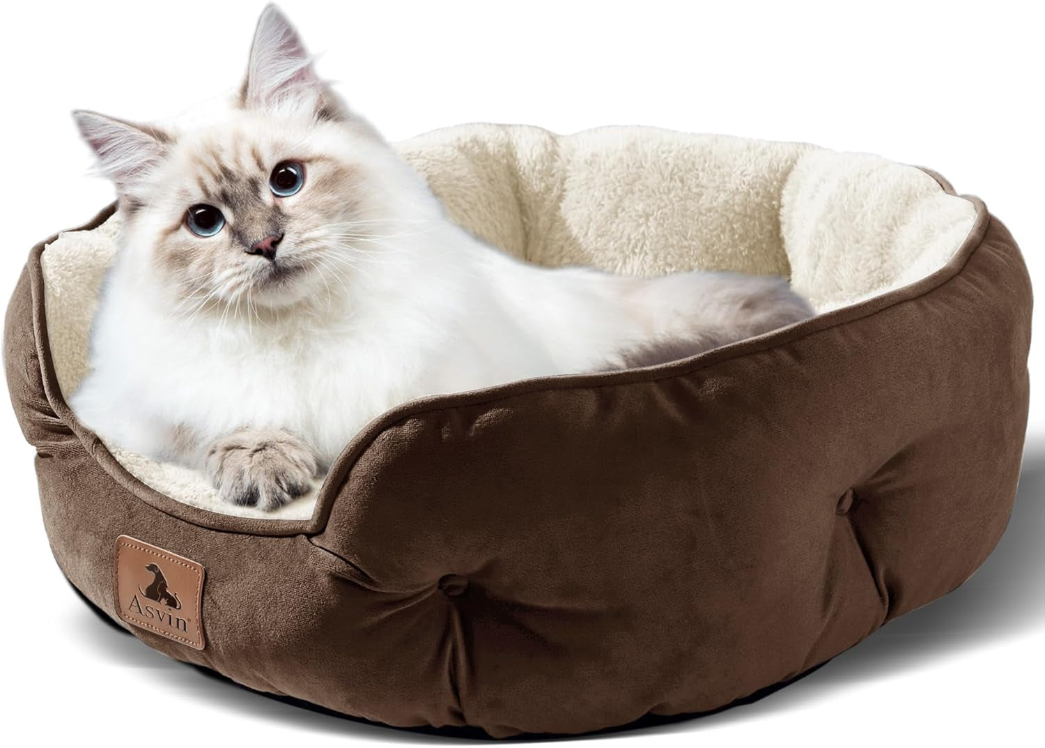 Premium 20-Inch Small Dog and Cat Bed, Extra Soft and Machine Washable with Anti-Slip and Water-Resistant Oxford Base, Brown