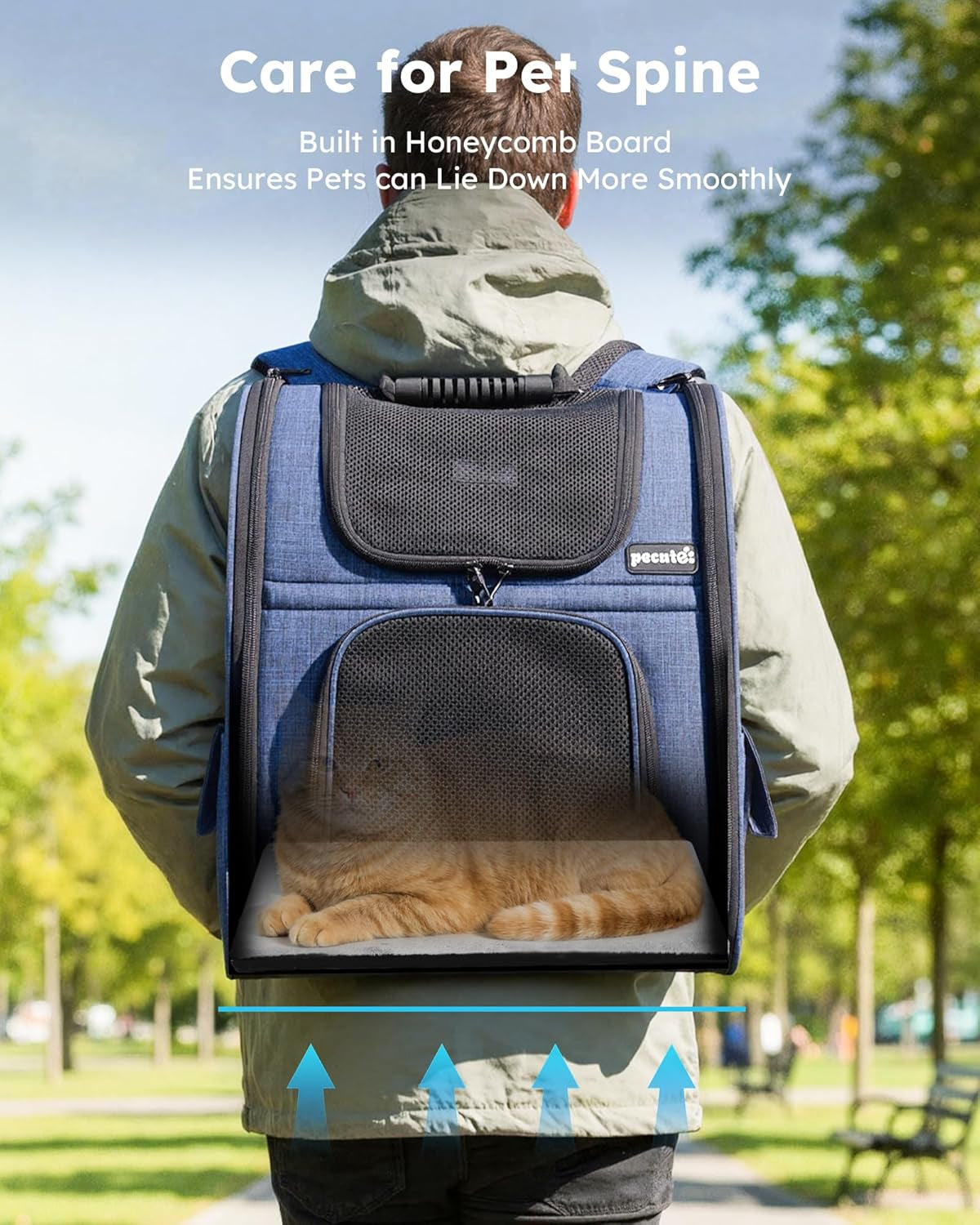 Expandable Cat Backpack Carrier for Small Pets up to 11 lbs - Breathable Mesh, Multi-Entry Design, and Lockable Zippers for Travel, Hiking, and Camping - Hands-Free Convenience in Blue