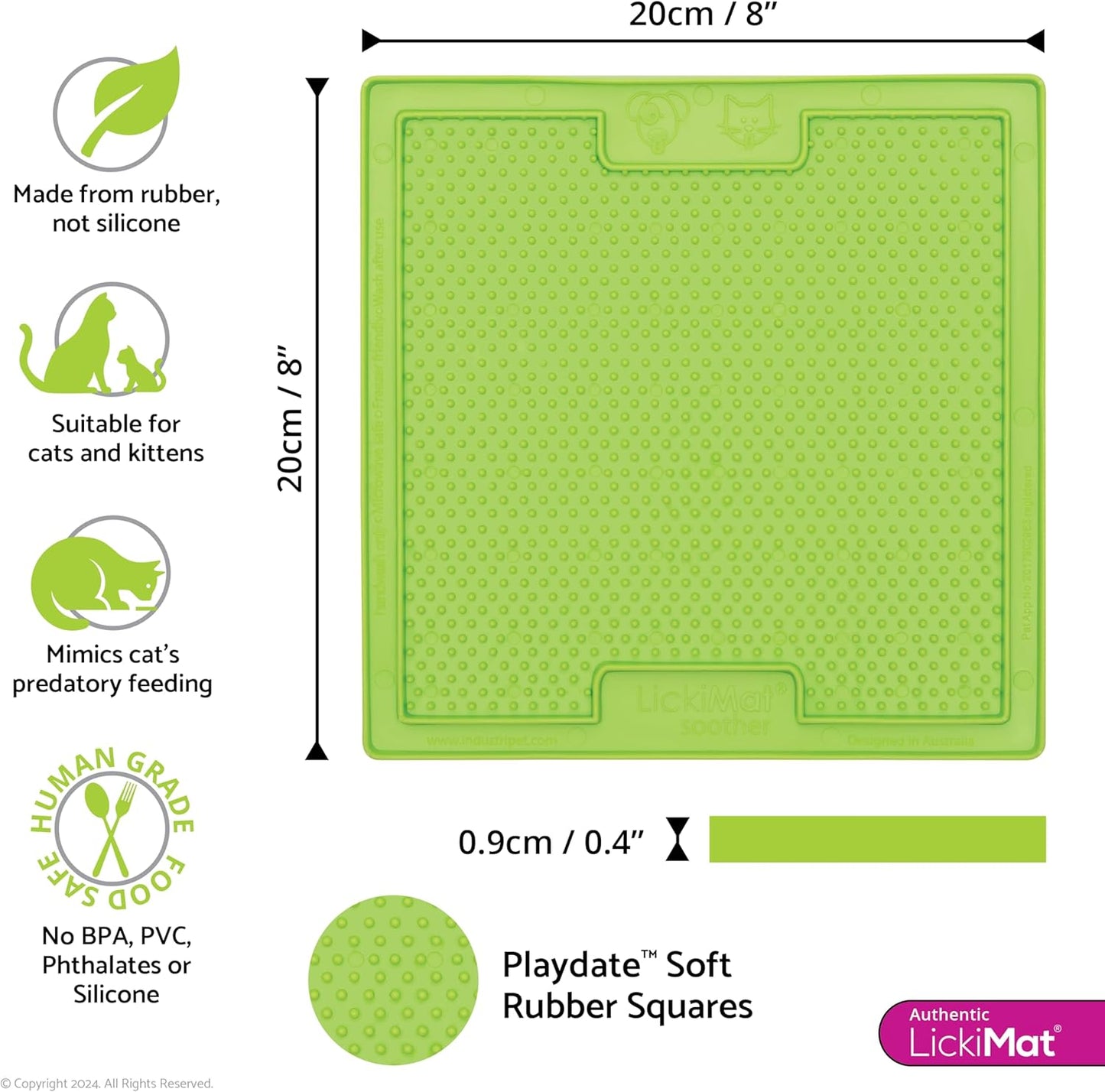 Classic Soother Cat Lick Mat and Slow Feeder for Anxiety Relief - Ideal for Food, Treats, Yogurt, or Peanut Butter - Green