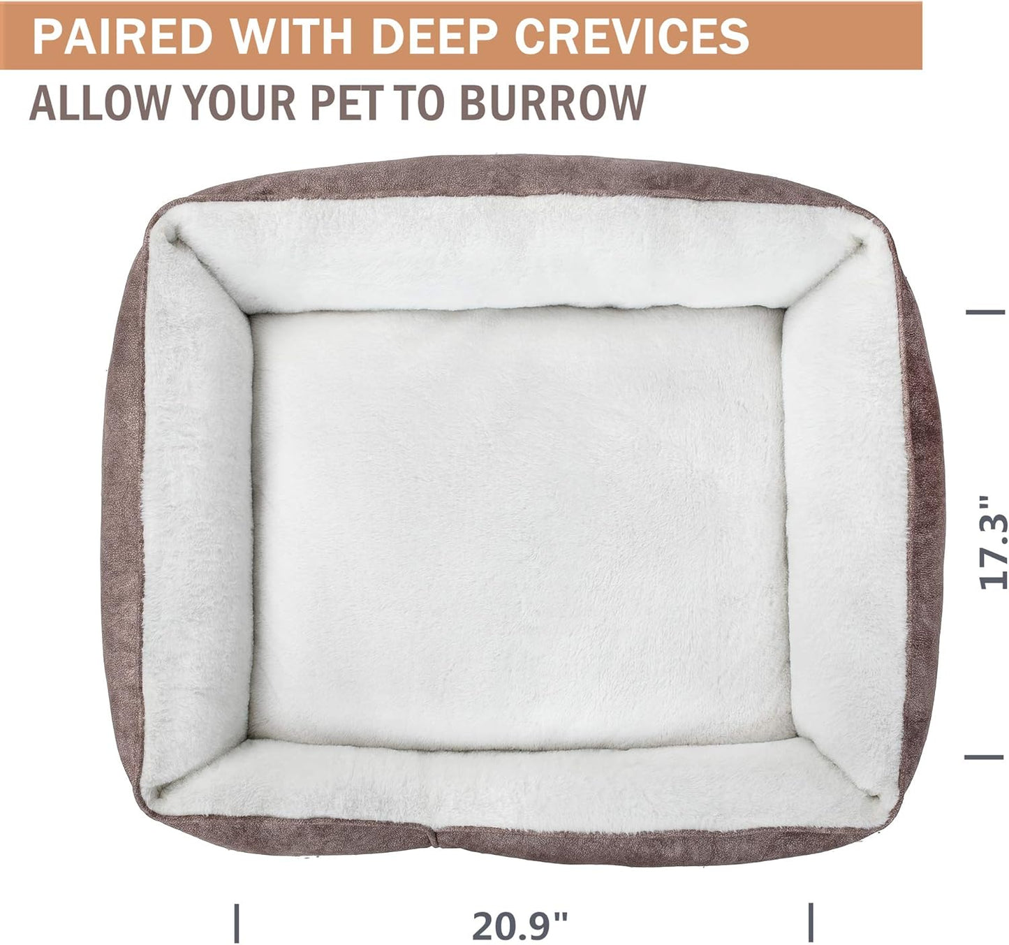 Rectangle Washable Dog Bed - Warming and Comfortable Square Pet Bed with Durable Design for Medium to Large Dogs (30 Inch, Brown)