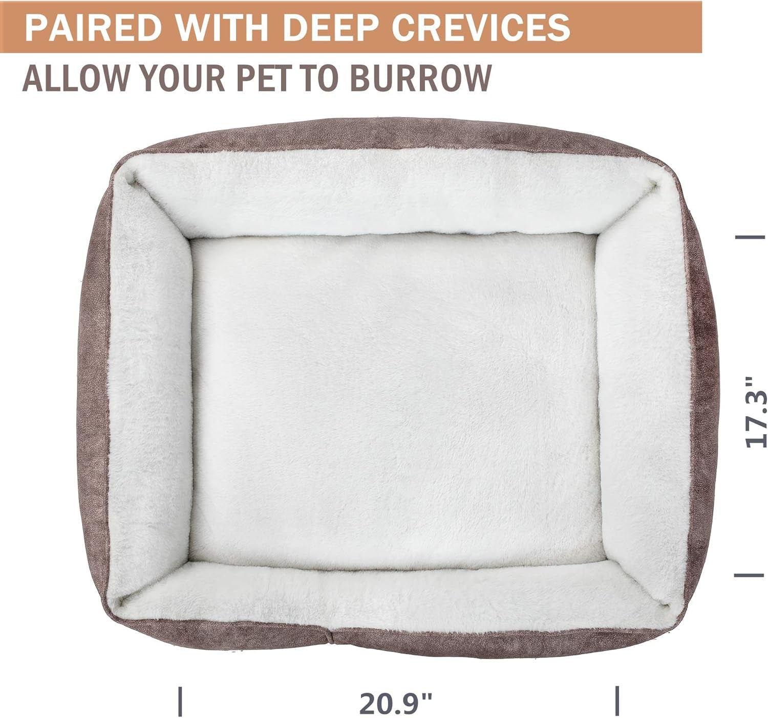 Rectangle Washable Dog Bed - Warming and Comfortable Square Pet Bed with Durable Design for Medium to Large Dogs (30 Inch, Brown)