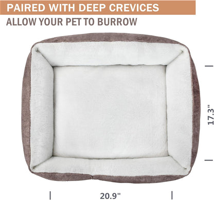 Rectangle Washable Dog Bed - Warming and Comfortable Square Pet Bed with Durable Design for Medium to Large Dogs (30 Inch, Brown)