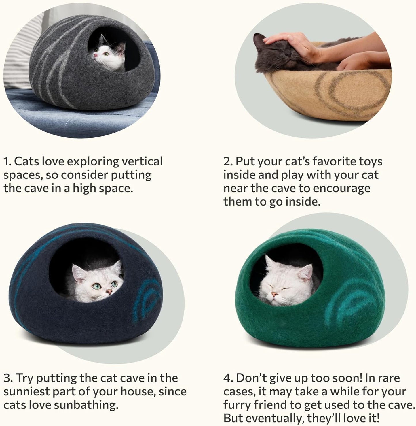Premium Handmade Merino Wool Cat Cave Bed for Indoor Cats - Large Size in Slate Gray