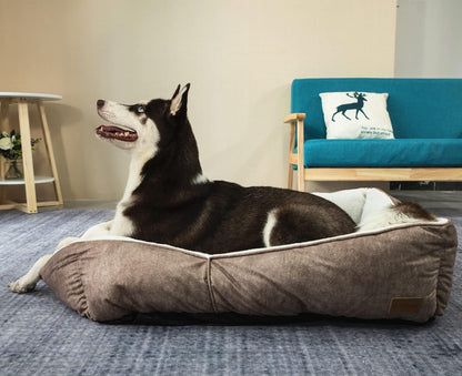 Rectangle Washable Dog Bed - Warming and Comfortable Square Pet Bed with Durable Design for Medium to Large Dogs (30 Inch, Brown)