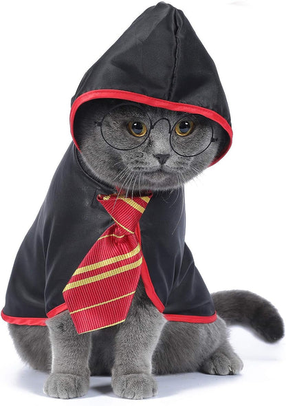 Anime-Inspired Cat Halloween Costume - Wizard-Themed Apparel for Small Dogs and Kittens (Size S) - Red