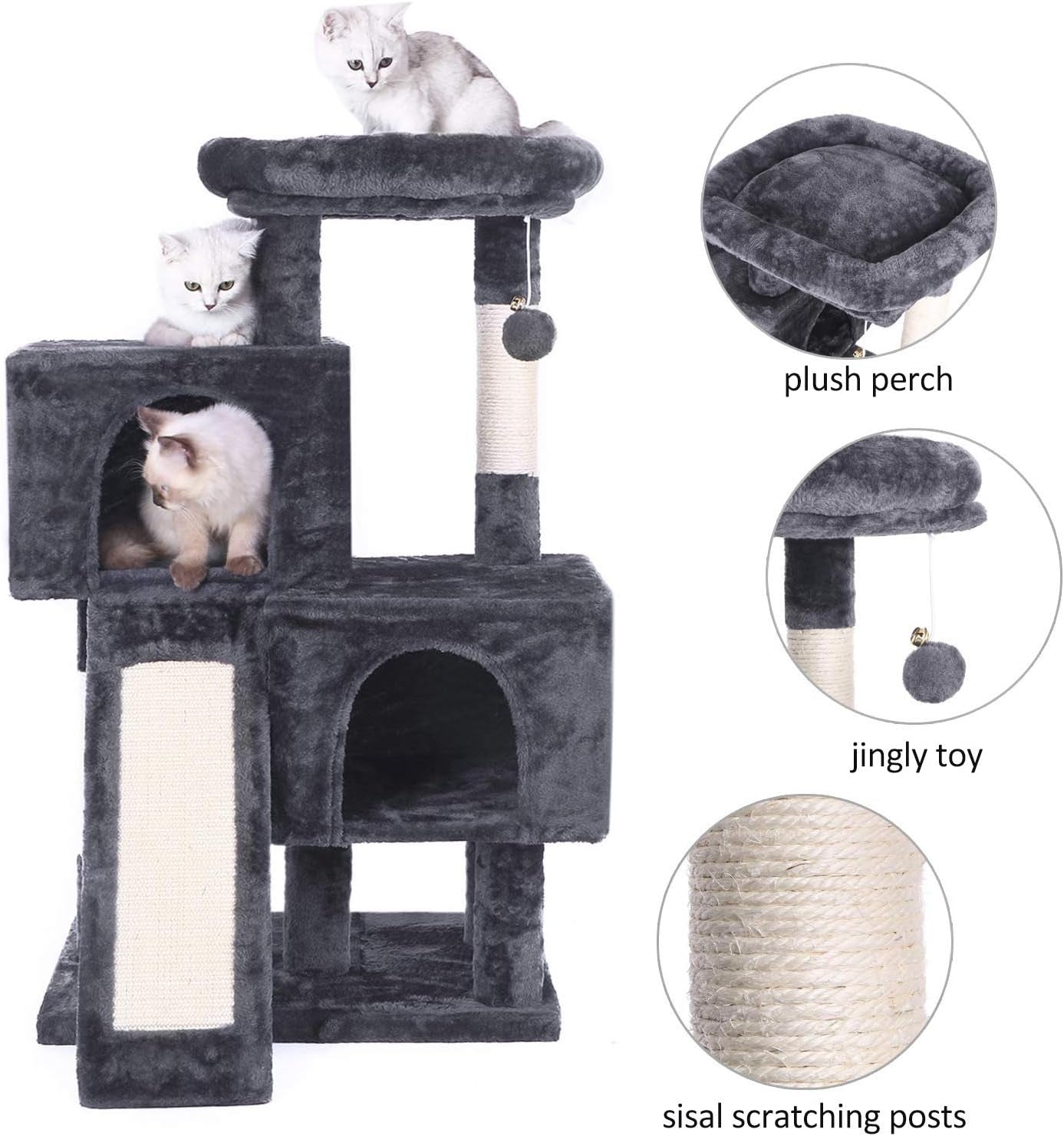 Premium Cat Tree Condo with Sisal Scratching Posts, Plush Perches, Dual Houses, and Activity Center for Kittens - Grey MMJ10B