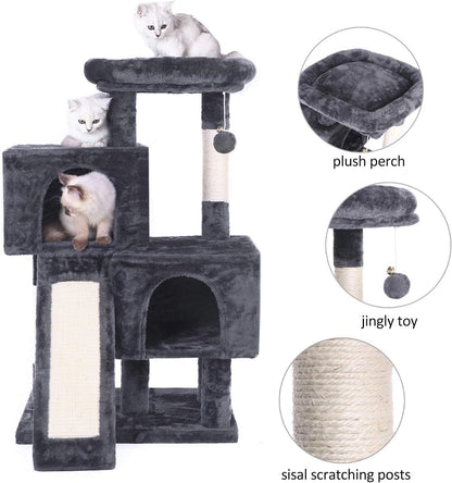 Premium Cat Tree Condo with Sisal Scratching Posts, Plush Perches, Dual Houses, and Activity Center for Kittens - Grey MMJ10B