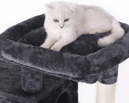 Premium Cat Tree Condo with Sisal Scratching Posts, Plush Perches, Dual Houses, and Activity Center for Kittens - Grey MMJ10B