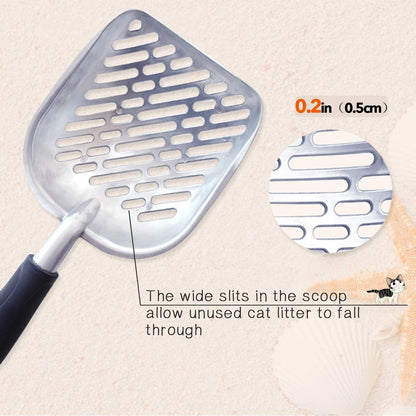 Premium Metal Cat Litter Scoop - Jumbo Size with Deep Shovel and Ergonomic Handle, Heavy Duty Solid Aluminum Construction, Navy Blue