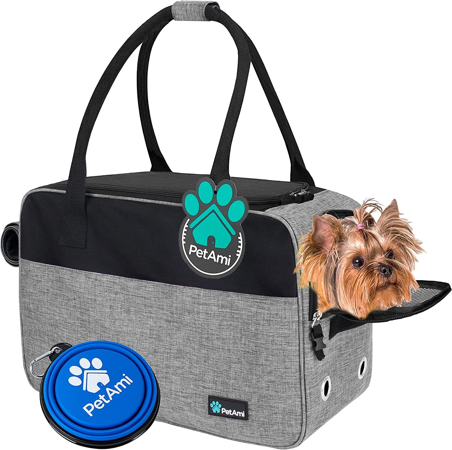 TSA Approved Soft-Sided Pet Carrier for Small Dogs and Cats, Heather Grey Travel Tote with Pockets, Ventilation, Bed, and Shoulder Strap, Maximum Weight 12 lbs
