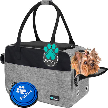 TSA Approved Soft-Sided Pet Carrier for Small Dogs and Cats, Heather Grey Travel Tote with Pockets, Ventilation, Bed, and Shoulder Strap, Maximum Weight 12 lbs