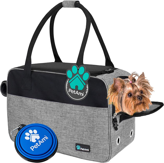 TSA Approved Soft-Sided Pet Carrier for Small Dogs and Cats, Heather Grey Travel Tote with Pockets, Ventilation, Bed, and Shoulder Strap, Maximum Weight 12 lbs