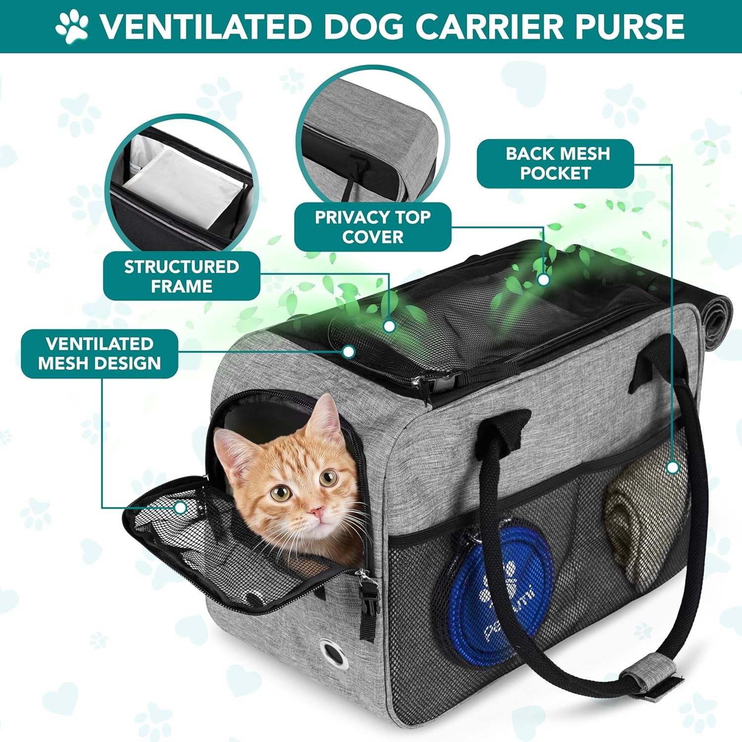 TSA Approved Soft-Sided Pet Carrier for Small Dogs and Cats, Heather Grey Travel Tote with Pockets, Ventilation, Bed, and Shoulder Strap, Maximum Weight 12 lbs