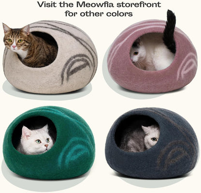 Premium Handmade Merino Wool Cat Cave Bed for Indoor Cats (Light Gray, Large)