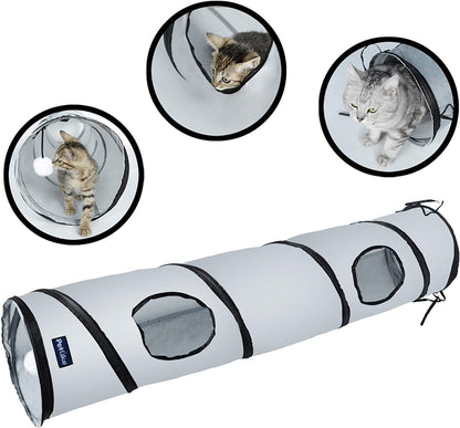 Indoor Cat Tunnel - Collapsible Pop-Up Pet Tube with Peek Holes and Ball Toy
